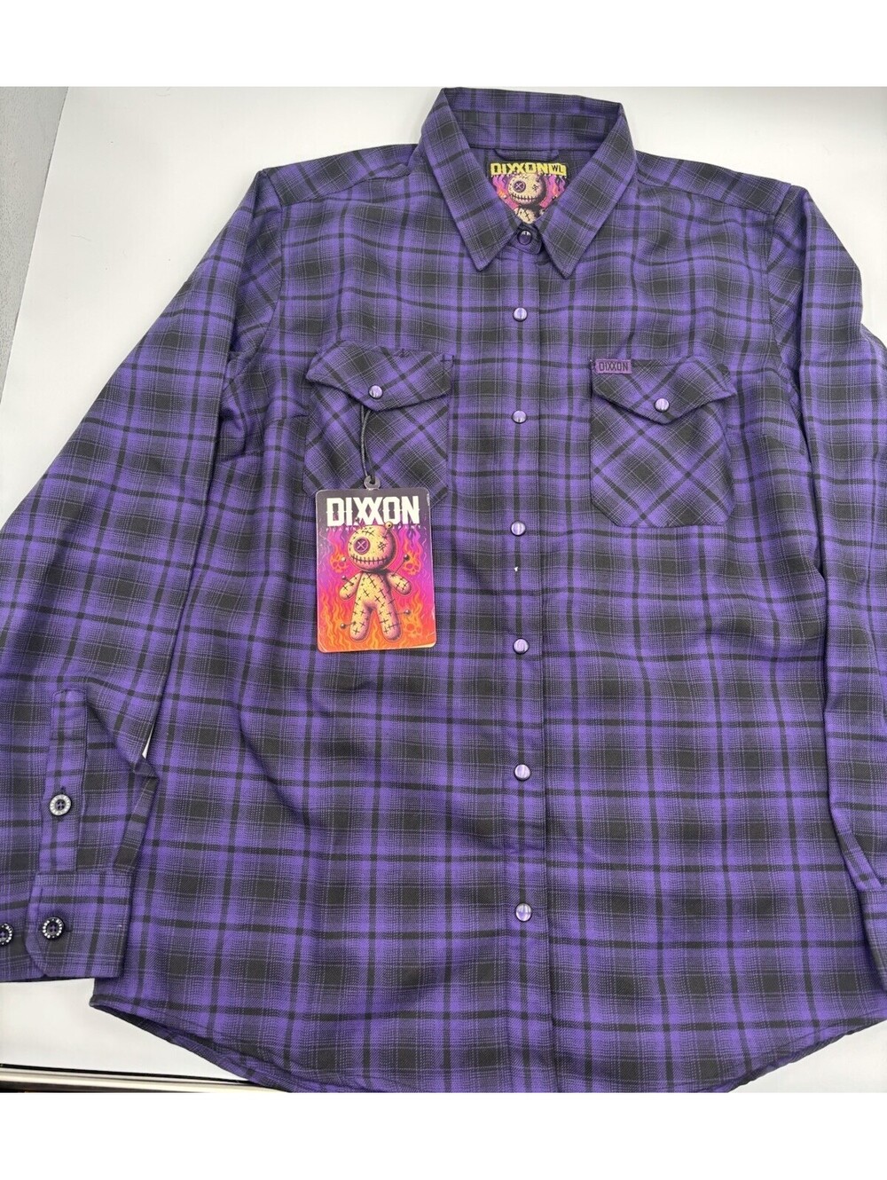 Dixxon Flannel Voodoo Women’s Large Purple and Black Plaid Patterned New! - Picture 2 of 9